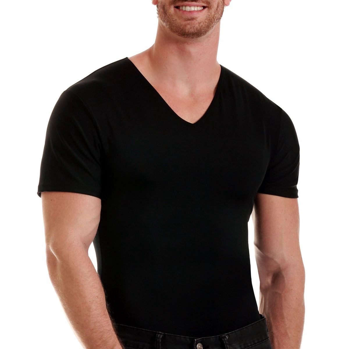 InstantFigure Insta Slim Big & Tall Compression V-Neck Shirt VS0001BT - Black - Bonton