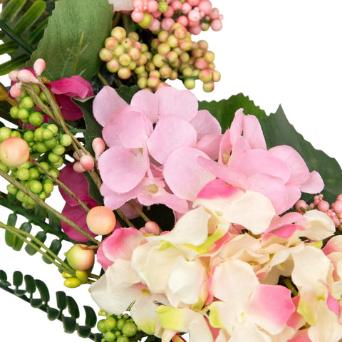 Hydrangea  Berry and Fern Artificial Spring Floral Wreath  Pink - 20-Inch