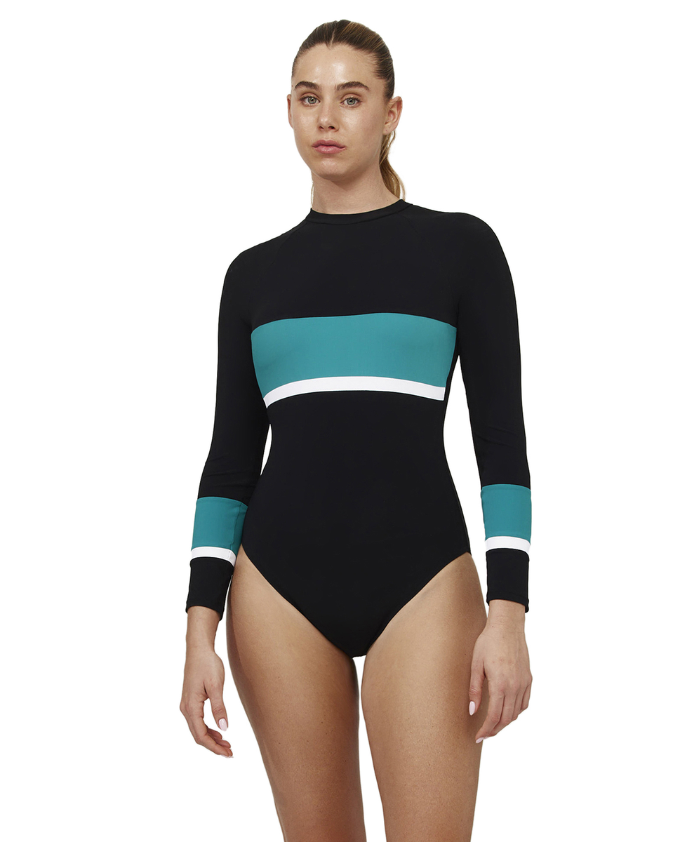  Free Sport Aqua Chic Long Sleeve One Piece - Black-Green - Bonton