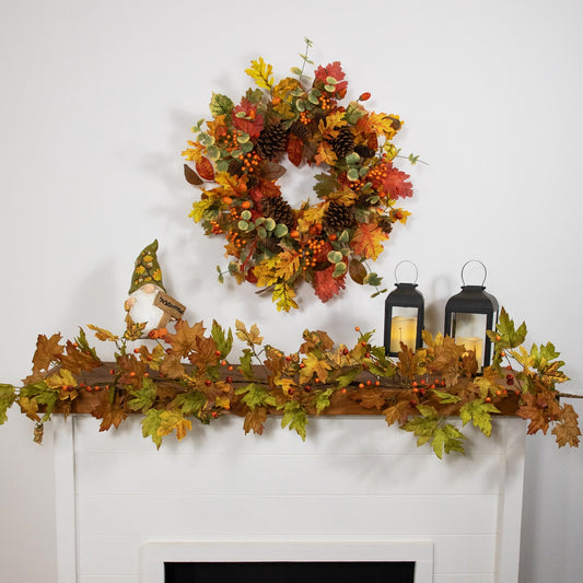 5' X 8" Maple Leaves and Berries Artificial Fall Harvest Garland  Unlit