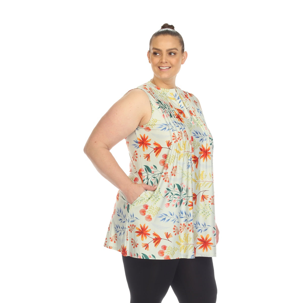  White Mark Plus Size Floral Sleeveless Tunic Top - 1X - Bonton