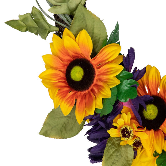 Sunflower and Mum Twig Autumn Artificial Floral Wreath  20-Inch