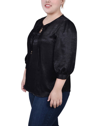 Plus Size Elbow Sleeve Satin Blouse