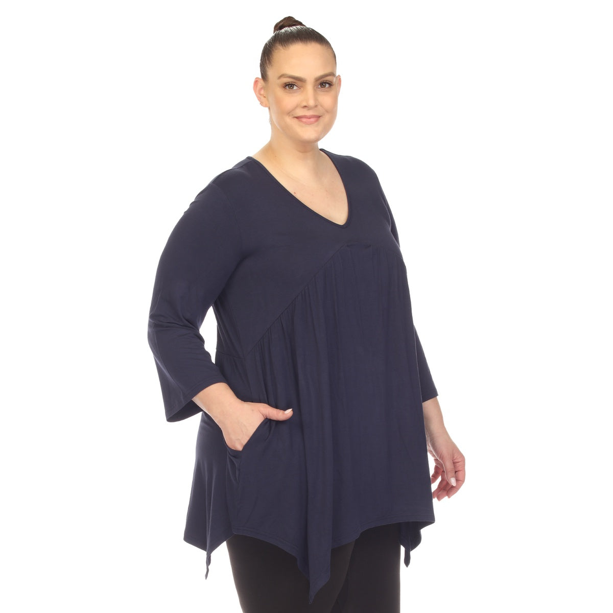  White Mark Plus Size Empire Waist V-Neck Tunic Top - 1X - Bonton