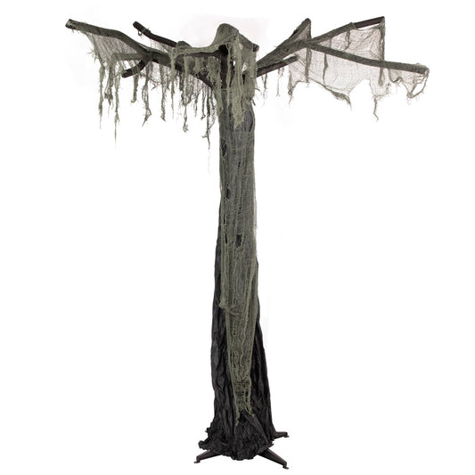 Spooky Standing Draped Ghost Tree Halloween Decoration - 7.5' - Black and Gray