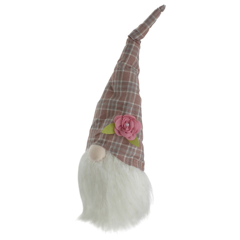 Plaid Floral Spring Gnome Head Decoration - 20" - Pink and White