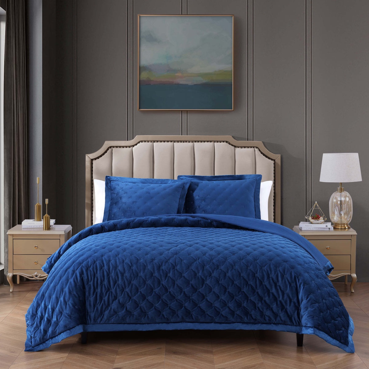  Bebejan Bebejan 3 Piece Velvet Comforter Set - NAVY - Bonton