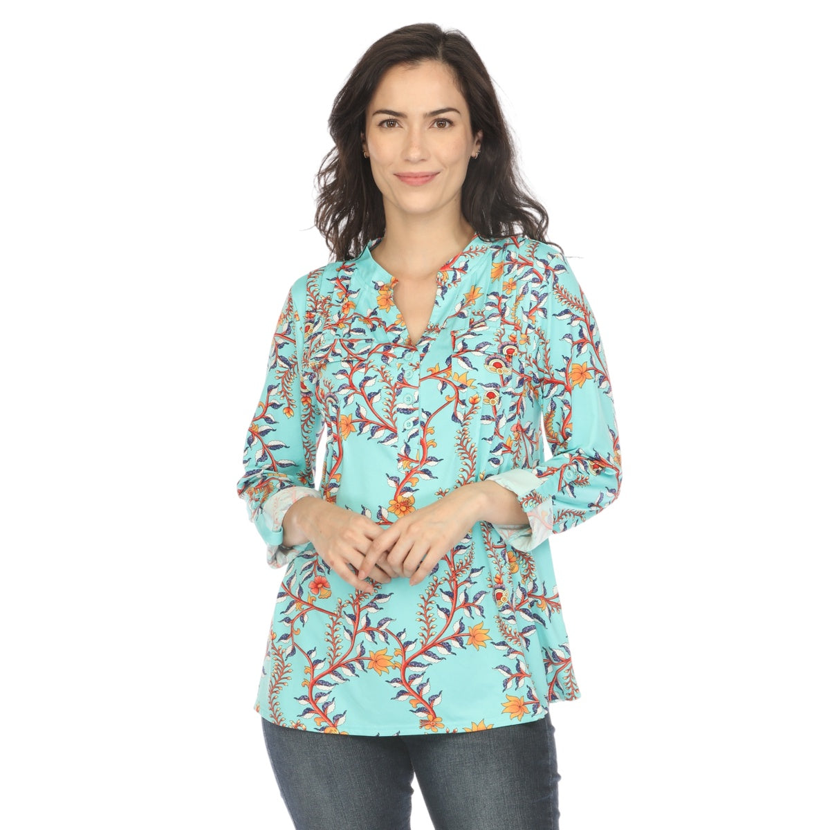  White Mark Women's Paisley Button Front Tunic Top - S - Bonton