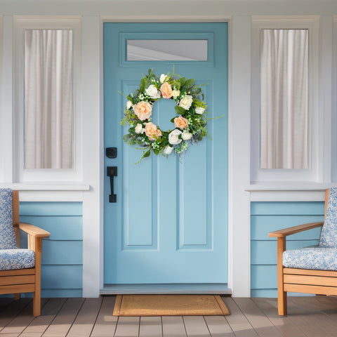 Rose and Foliage Artificial Spring Wreath - 24-Inch  Unlit