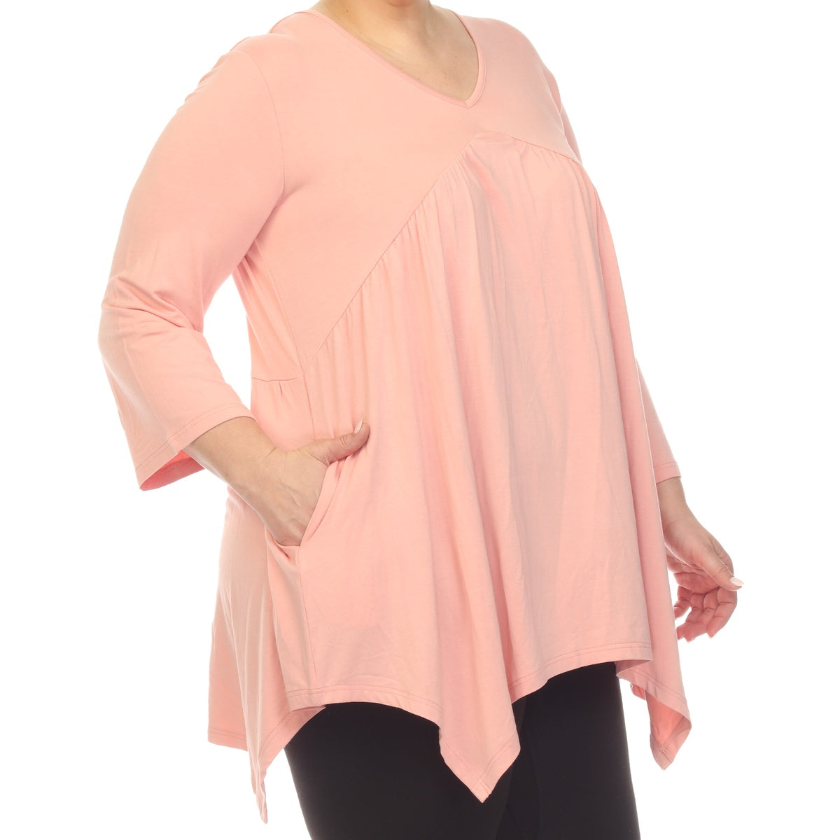  White Mark Plus Size Empire Waist V-Neck Tunic Top - 1X - Bonton