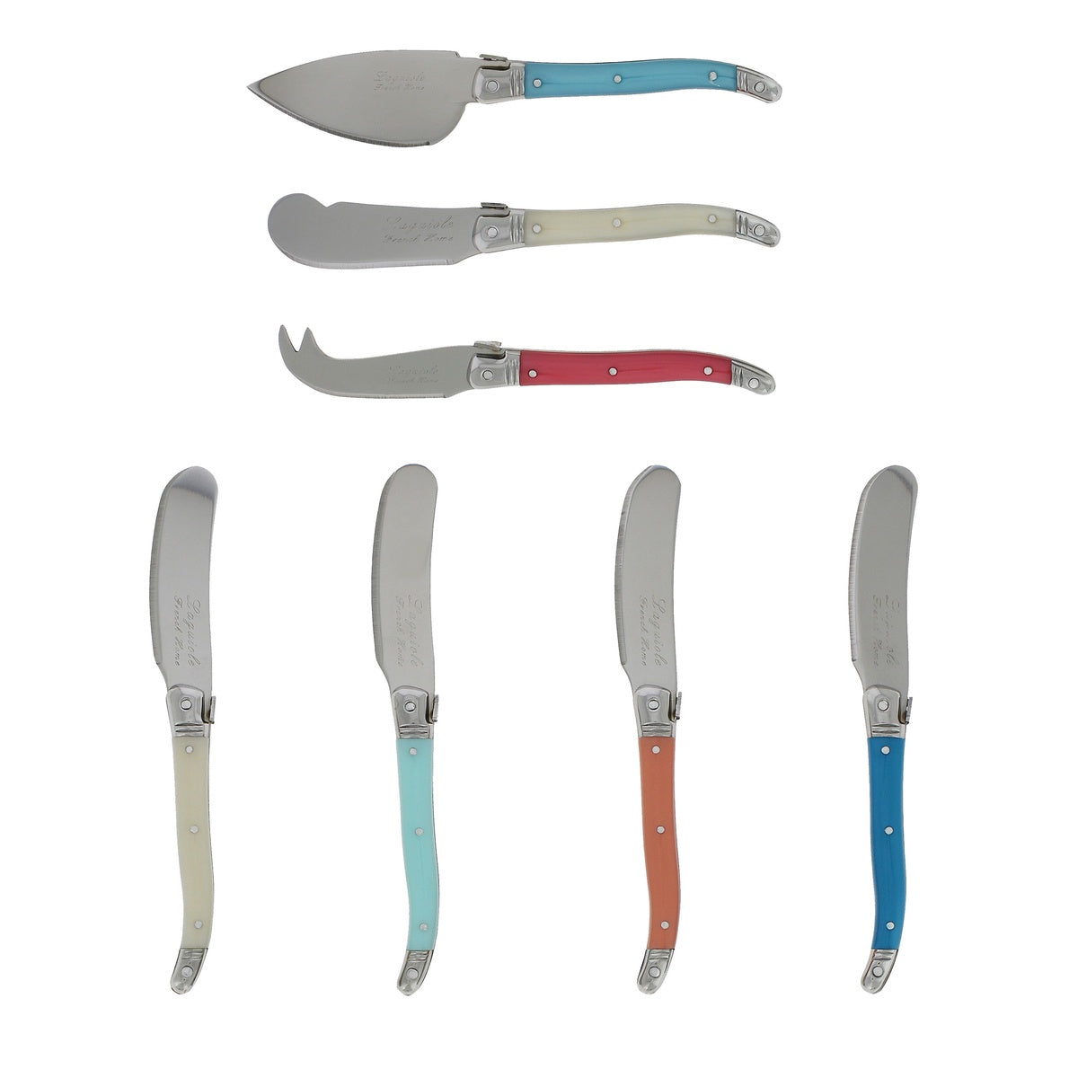  French Home 7 Piece Laguiole Cream, Coral and Turquoise Cheese Knife and Spreader Set - Default Title - Bonton