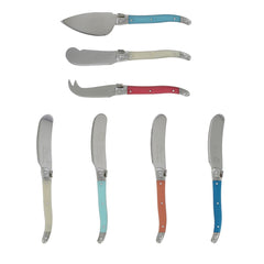 7 Piece Laguiole Cream, Coral and Turquoise Cheese Knife and Spreader Set