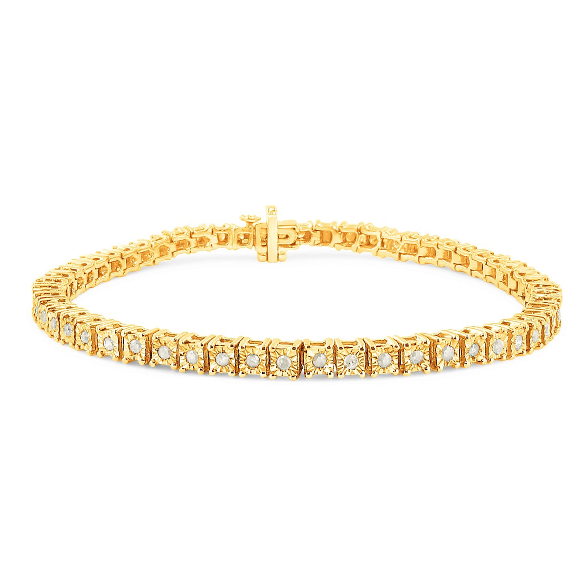  Haus of Brilliance 10K Yellow Gold Over .925 Sterling Silver 1.0 Cttw Diamond Square Frame Miracle-Set Tennis Bracelet (I-J Color, I3 Clarity) - 8