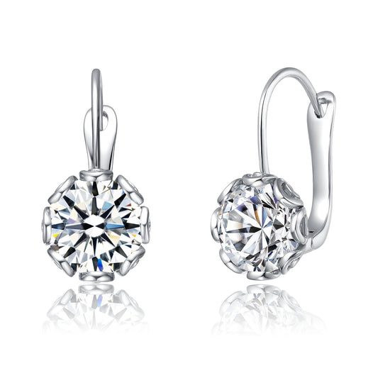 White Gold Plated Cubic Zirconia Solitaire Drop Earrings