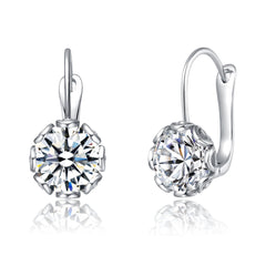 White Gold Plated Cubic Zirconia Solitaire Drop Earrings