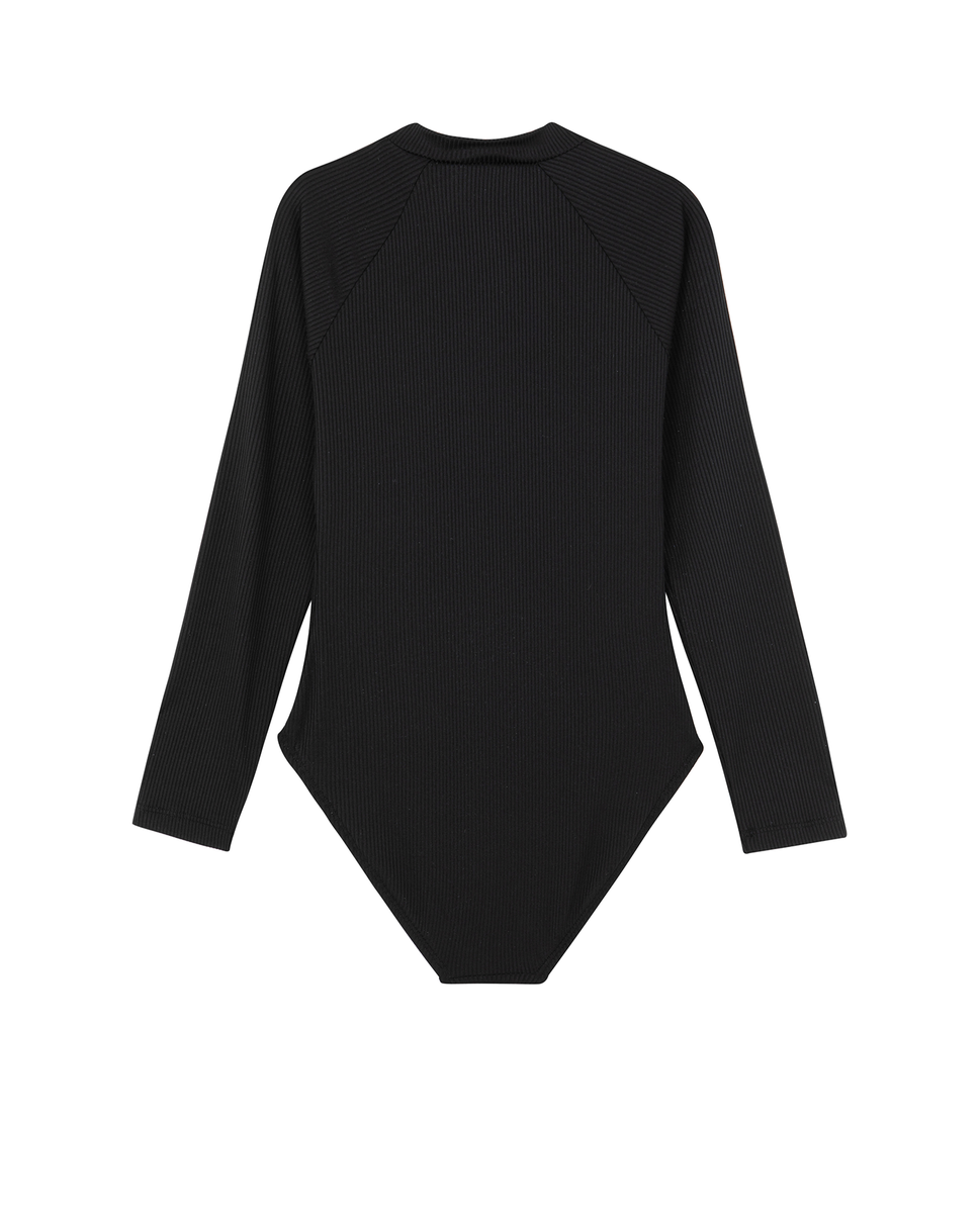  Gottex Kids Summer Rib Textured Long Sleeve Zip Front One Piece - Black - Bonton