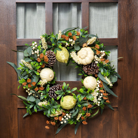 Gourds and Foliage Artificial Thanksgiving Wreath - 24-Inch  Unlit