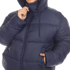 Plus Size Full Front Zip Hooded Bomber Puffer Coat