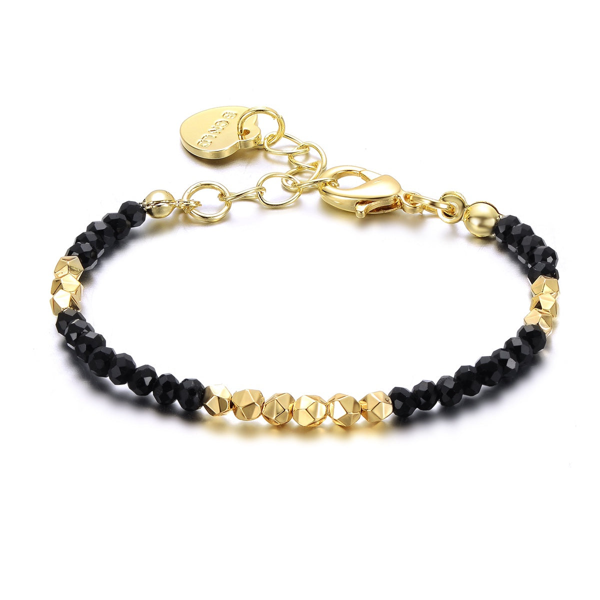  GigiGirl Kids 14k Gold Plated Bracelet With Mineral Beads in Pattern - Black - Bonton