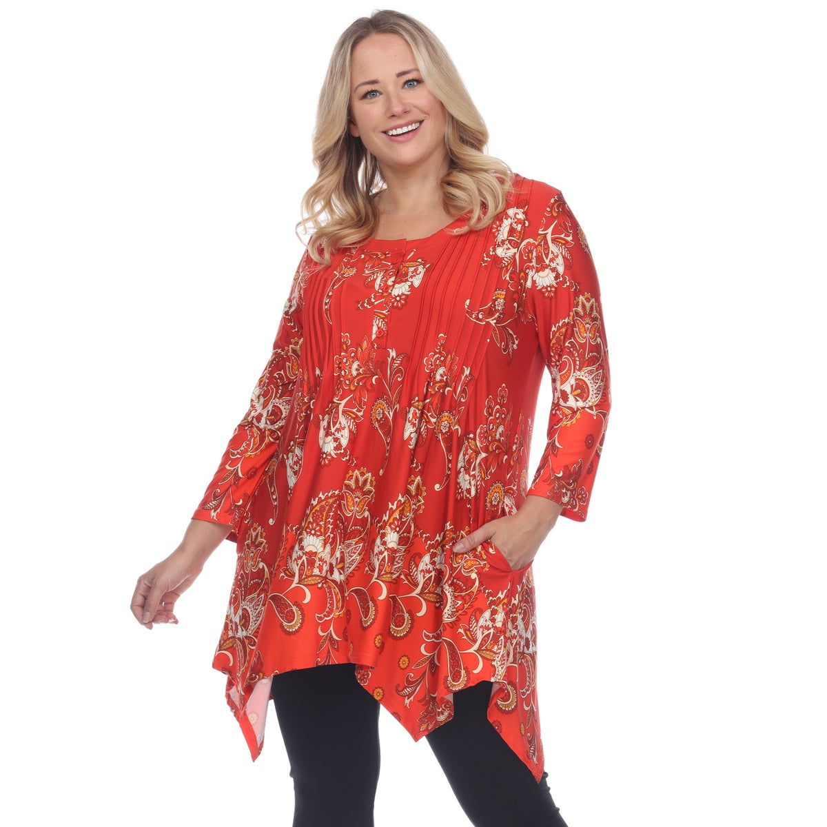  White Mark Plus Size Paisley Scoop Neck Tunic Top With Pockets - 3X - Bonton