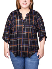 Plus Size 3/4 Roll Sleeve Top