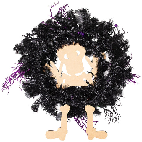 Purple and Black Spooky Skeleton Pine Halloween Wreath  24-Inch  Unlit