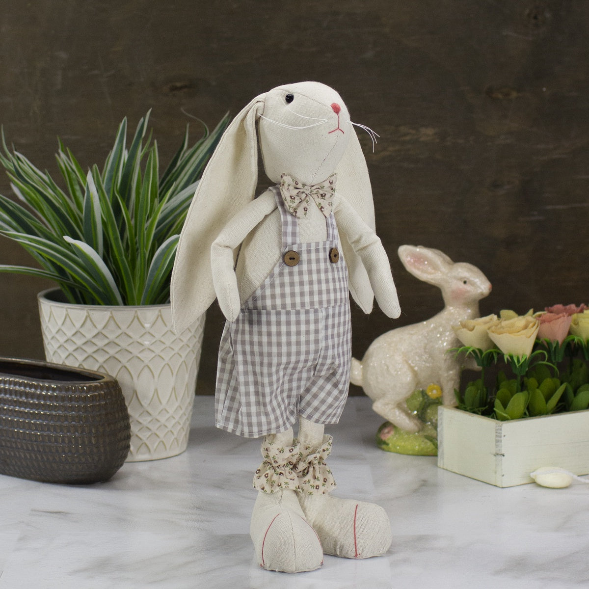  Northlight Standing Boy Easter Bunny Rabbit With Floral Bowtie Spring Figure - 14.5