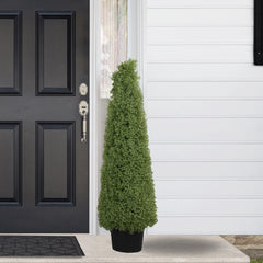 4' Artificial Boxwood Cone Topiary Tree With Round Pot  Unlit