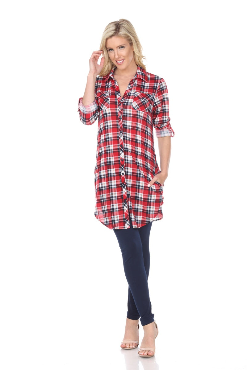  White Mark Women's Piper Stretchy Plaid Tunic Top - S - Bonton