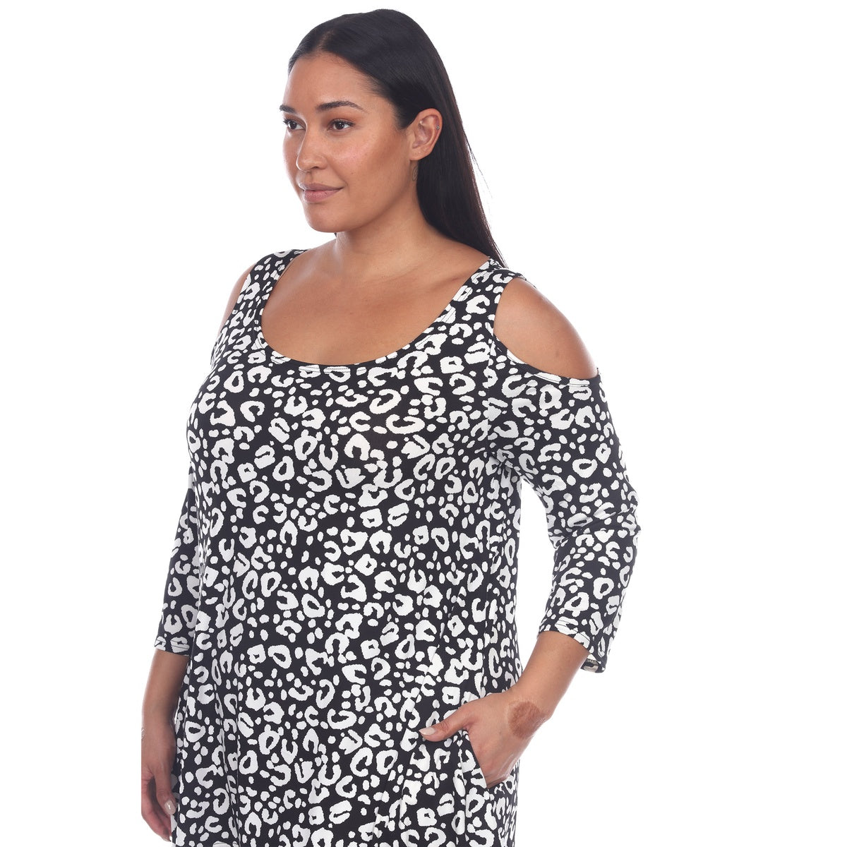  White Mark Plus Size Leopard Cold Shoulder Tunic - 1X - Bonton