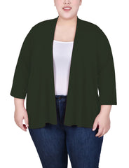 Plus Size Solid 3/4 Sleeve Cardigan