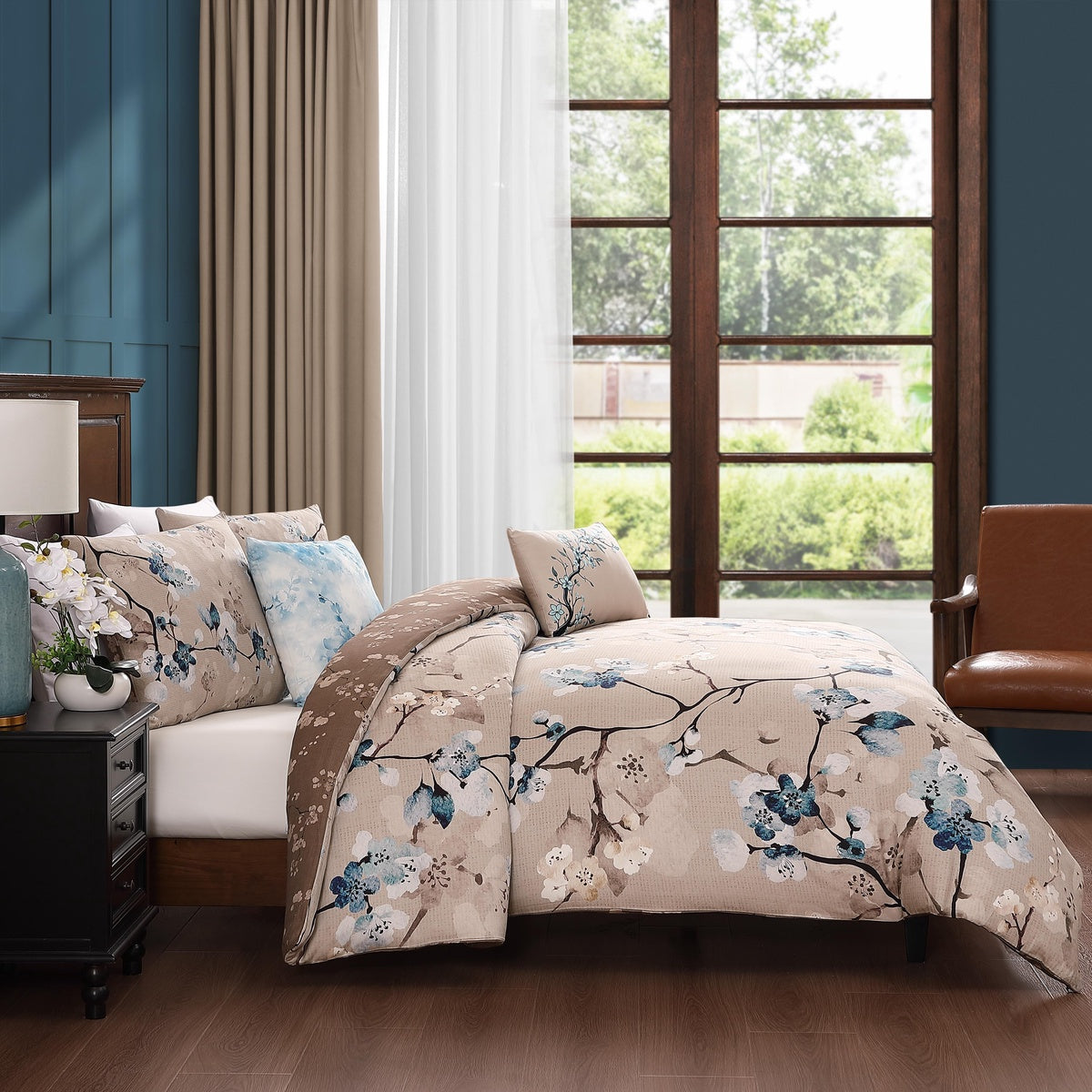  Bebejan Bebejan Blue Blossom 5 Piece Reversible Comforter Set - QUEEN - Bonton