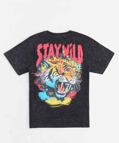Stay Wild Embroidered Short Sleeve Tee - Charcoal