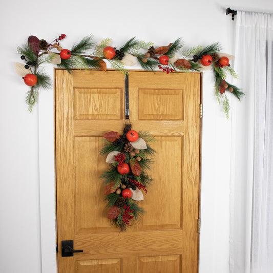 6' X 10" Fall Harvest Mixed Berry  Leaves and Pomegranate Garland - Unlit