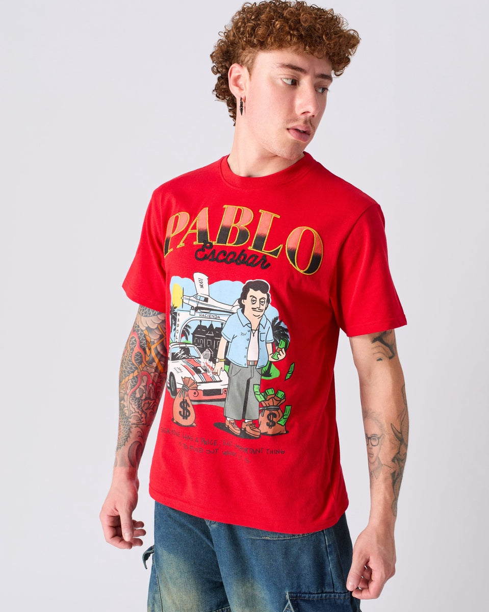 Reason Clothing Plus Size Pablo Cartoon Applique Short Sleeve Tee - Red - RED - Bonton