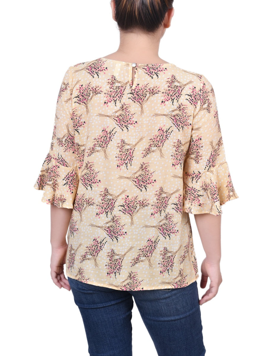  NY Collection Bell Sleeve Blouse - Green Capetropic - Bonton