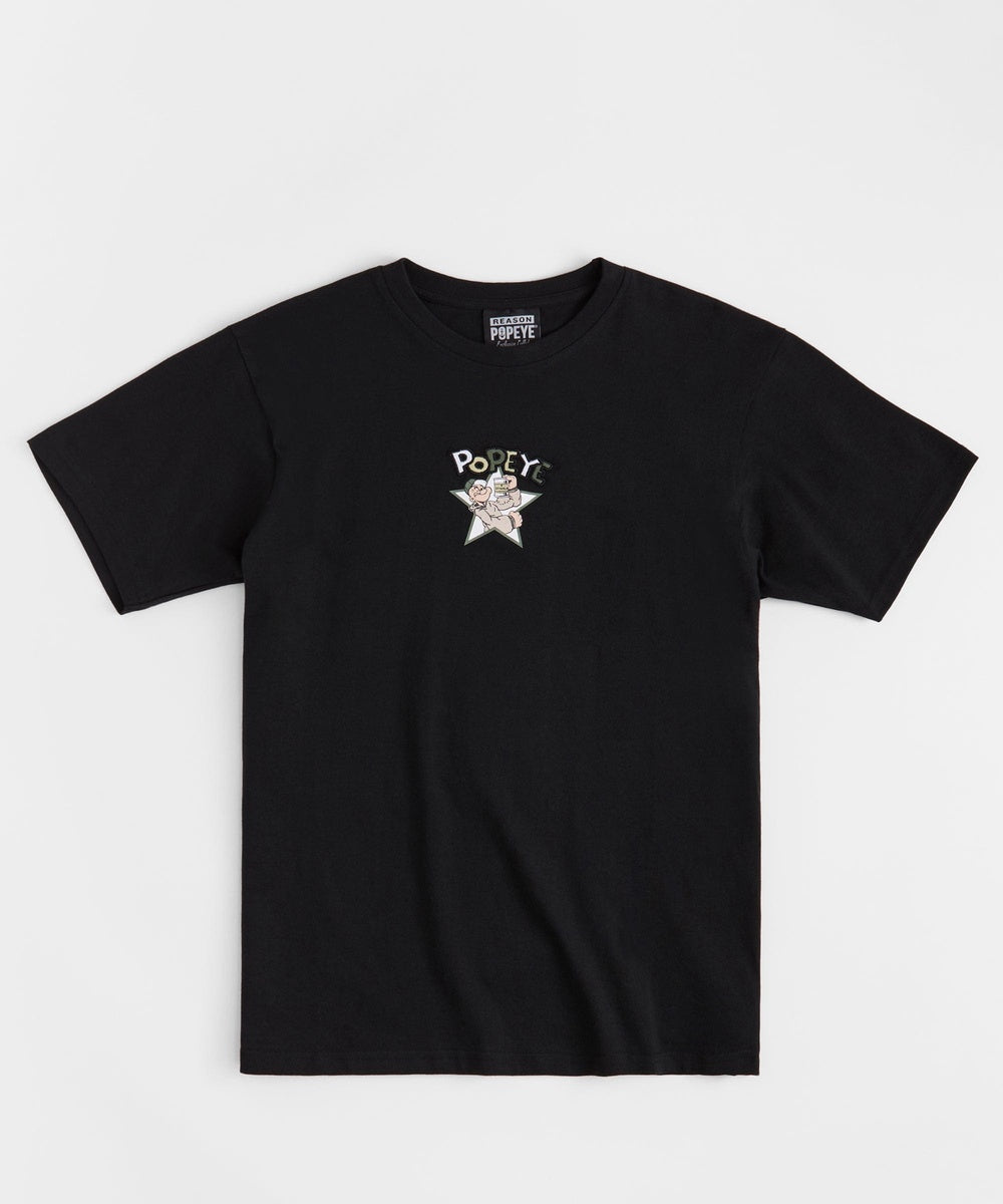  Reason Clothing Popeye Mugshot Embroidered Short Sleeve Tee - Black - BLACK - Bonton