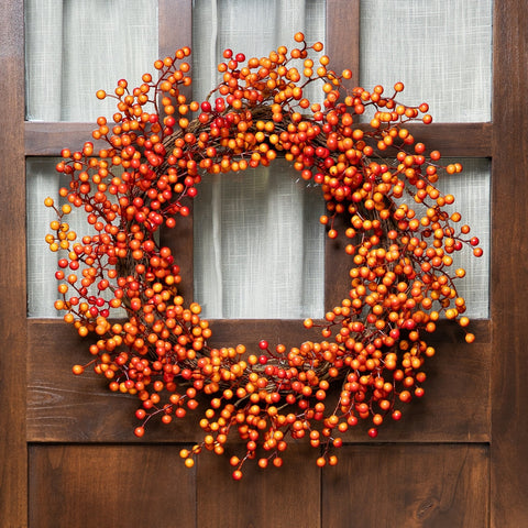 Artificial Berries Fall Harvest Twig Wreath - 18" - Orange and Red - Unlit