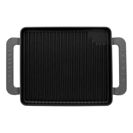 Chasseur French Rectangular Enameled Cast Iron Grill, 10-Inch, Caviar Grey