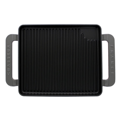 French Rectangular Enameled Cast Iron Grill, 10-Inch, Caviar Grey