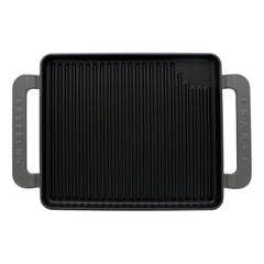 Chasseur French Rectangular Enameled Cast Iron Grill, 10-Inch, Caviar Grey