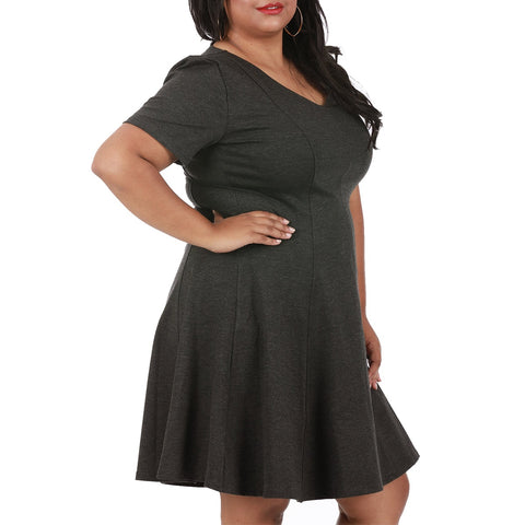 InstantFigure Curvy Plus Size Short V-Neck Panel Dress 16808MC