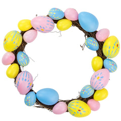 10" Pastel Pink  Yellow and Blue Floral Stem Easter Egg Spring Grapevine Wreath