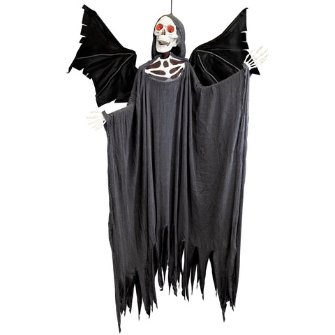 Lighted Sonic Skeletal Reaper With Wings Halloween Decoration - 66" - Red Lights