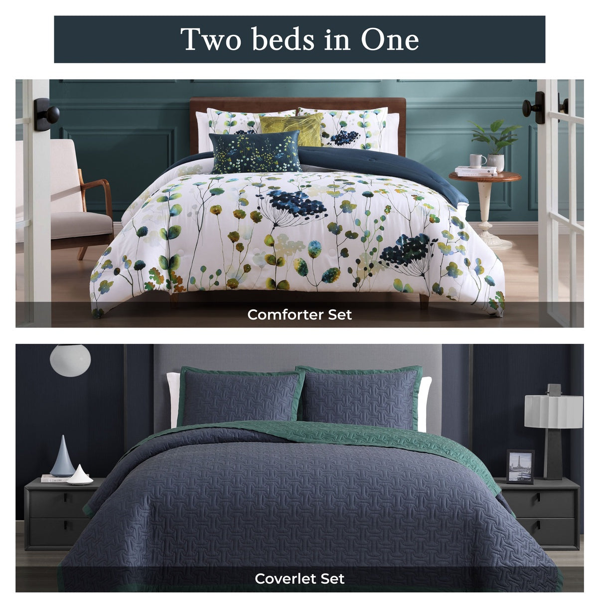  Bebejan Bebejan Abstract Vines 8 Piece Reversible Comforter & Coverlet Set - QUEEN - Bonton