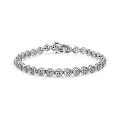 .925 Sterling Silver 1/10 Cttw Diamond Open Circle Wheel Link 7" Tennis Bracelet (I-J Color, I2-I3 Clarity)