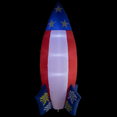 LED Lighted Inflatable Americana Rocket Outdoor Decoration - 8' - Clear Lights