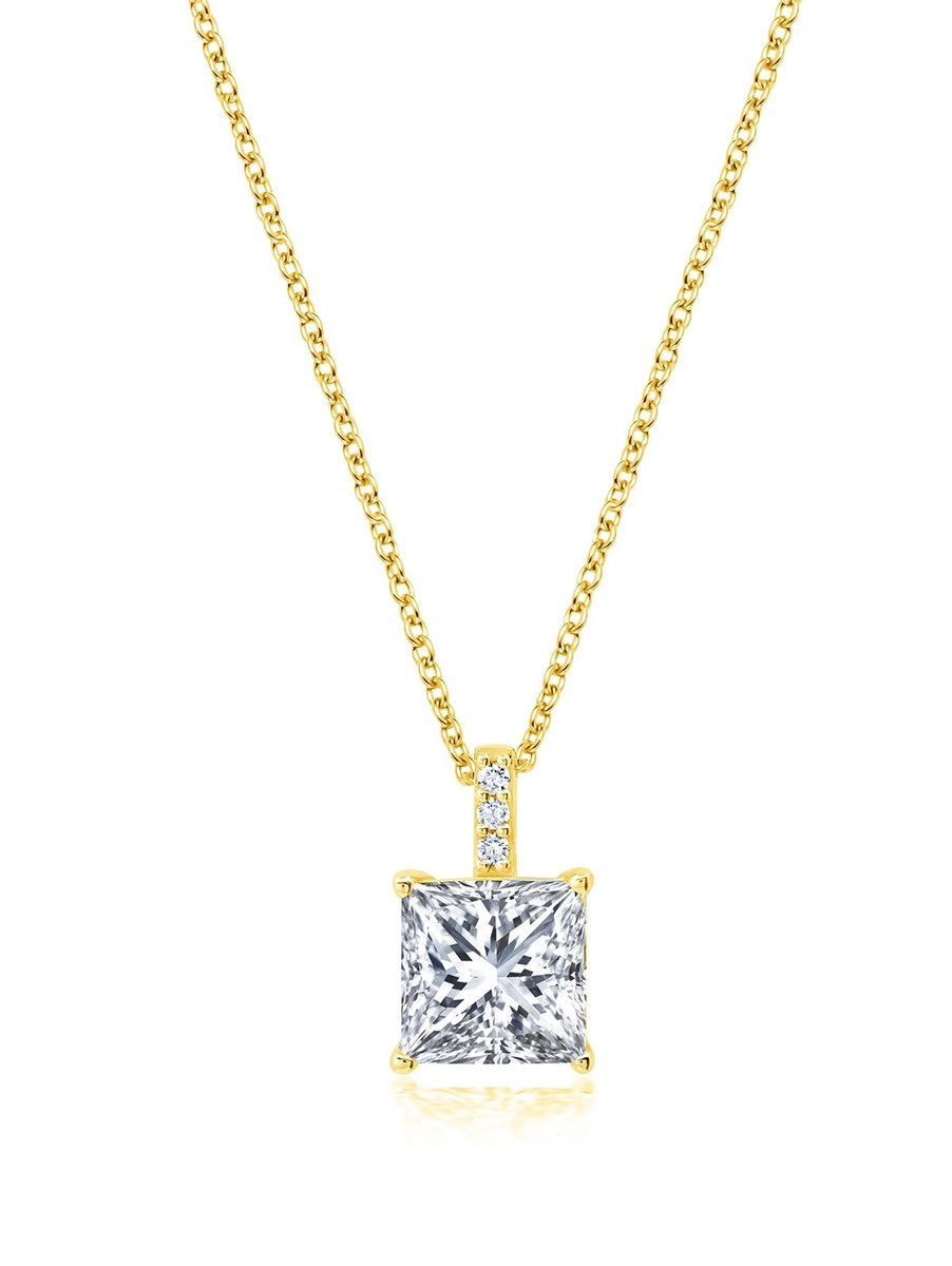  CRISLU Radiant Cut Solitaire Bezel Set Pendant Small Finished in 18kt Yellow Gold - 16+1+1