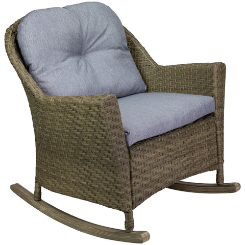 34" Gray Resin Wicker Deep Seated Rocker Chair With Gray Cushions