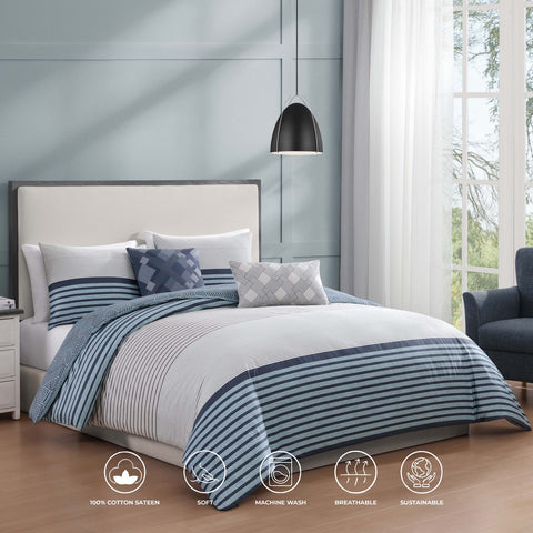 Bebejan Blue Geo Lines 5 Piece Reversible Comforter Set